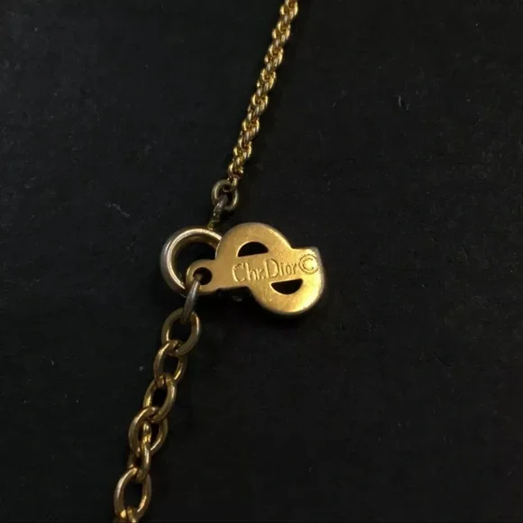 AUTH Christian Dior CD Logo Tone Pendant Necklace Gold - Picture 6 of 6